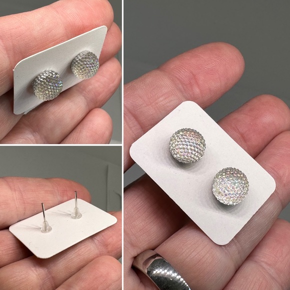 SALE! HOLOGRAPHIC CLEAR CRYSTAL HYPOALLERGENIC POST EARRINGS MINI PETITE - Picture 3 of 3